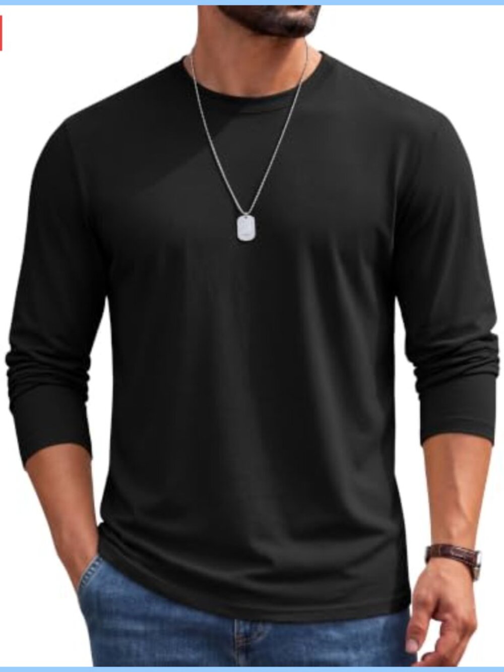 Men's Long Sleeve Cotton Tee Crew Neck Casual Shirt